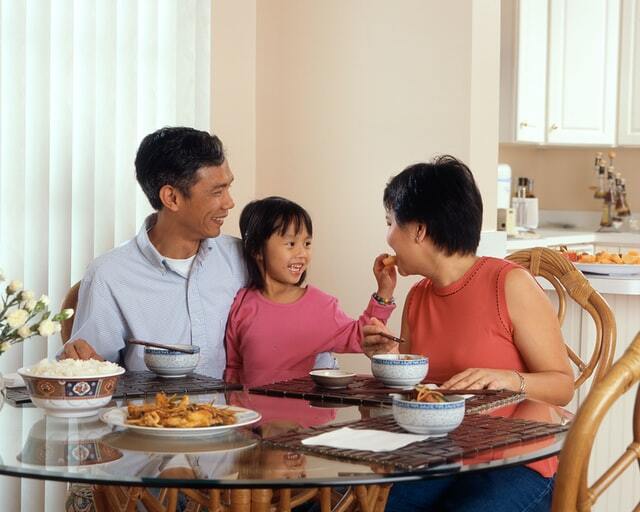Family eating at the dinner table