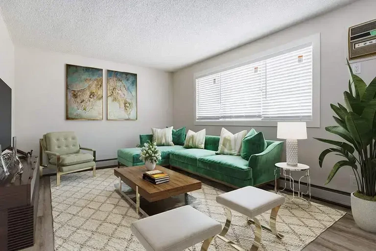 Spacious living room at Allen Apartments in Regina.