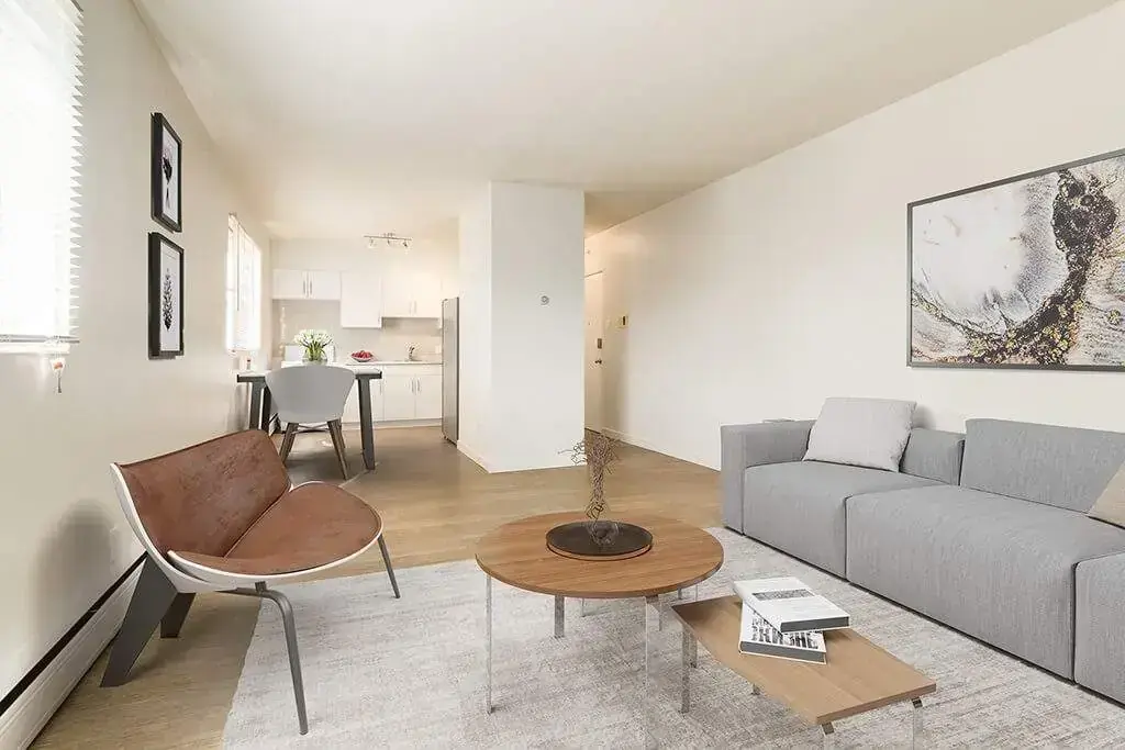 Spacious living room at Alexandria Apartments in Edmonton.