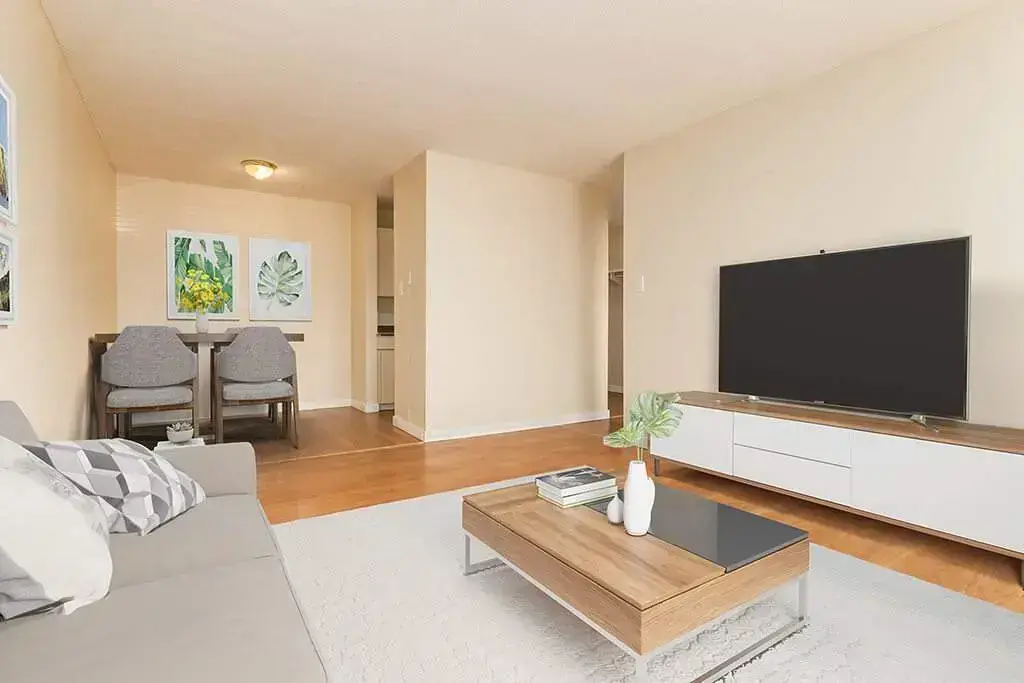 Open living room space at Canada West Courts in Edmonton.