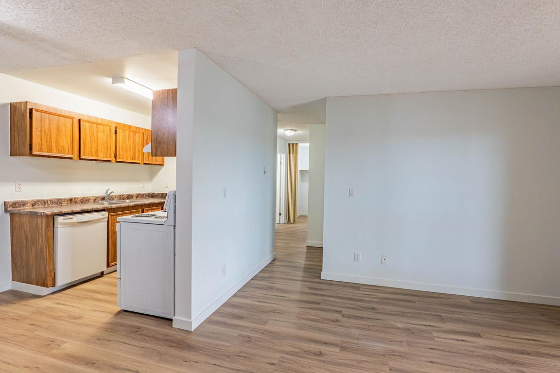 Galley style kitchen at Christopher County in Edmonton.