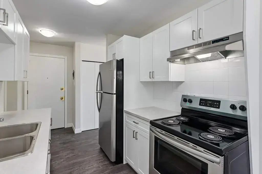 Galley style kitchen at Belfast Court in Medicine Hat.
