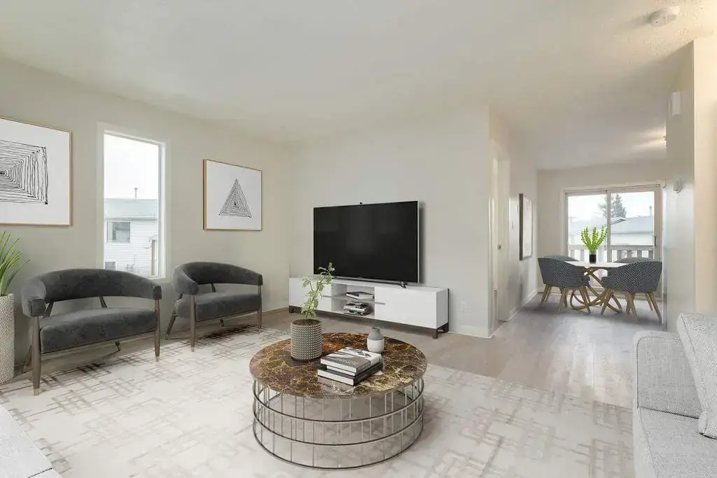 Inviting living room space at Revy Townhomes in Red Deer.
