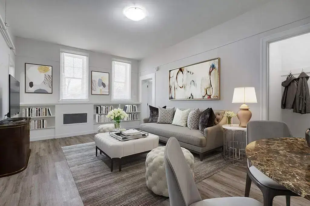 Living room filled with natural light at Linden Manor in Regina.