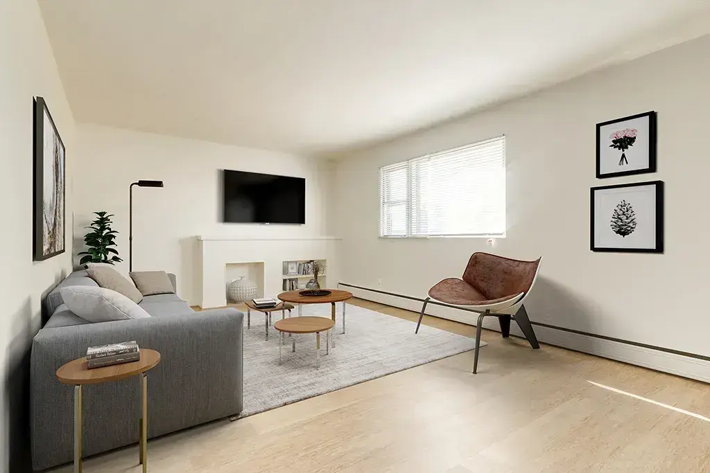Spacious living room at Alexandria Apartments in Edmonton.