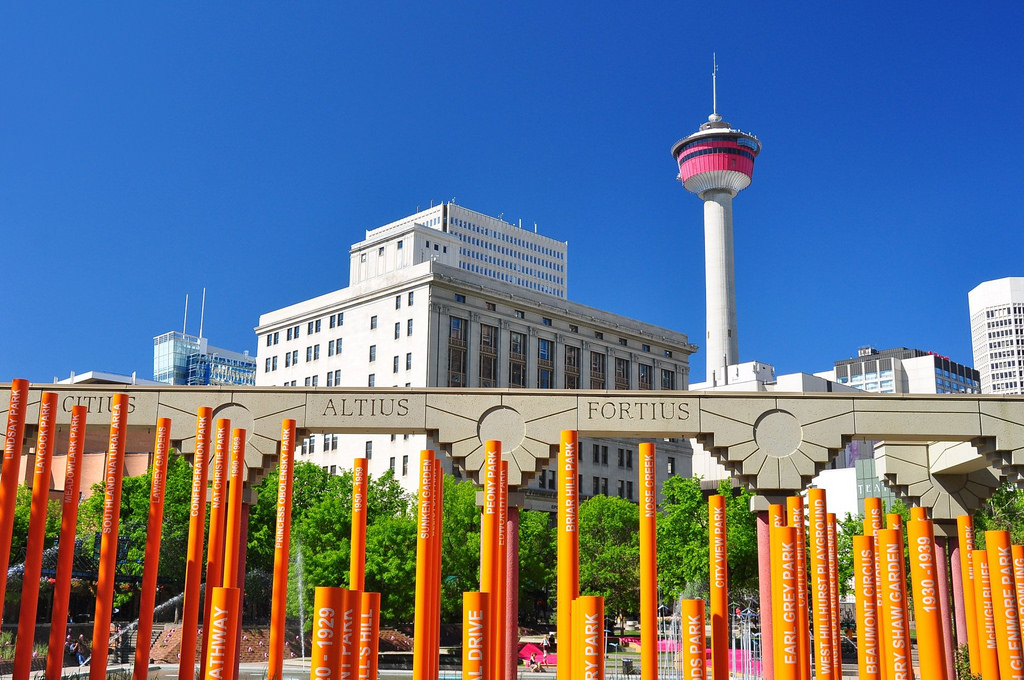 Calgary Tower in the middle of the downtown