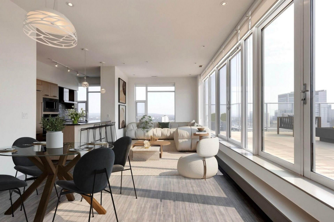 Bright and clean view of studio apartment.