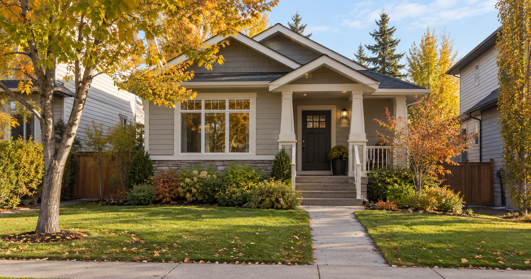 Well-maintained Edmonton rental property in early autumn.