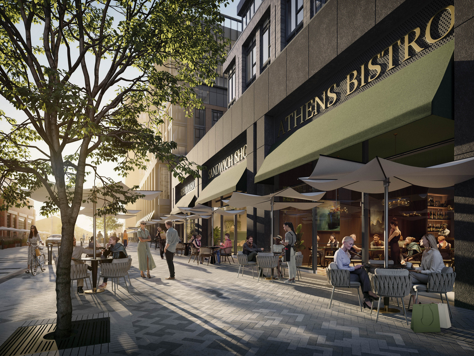 Streetside patios and retail