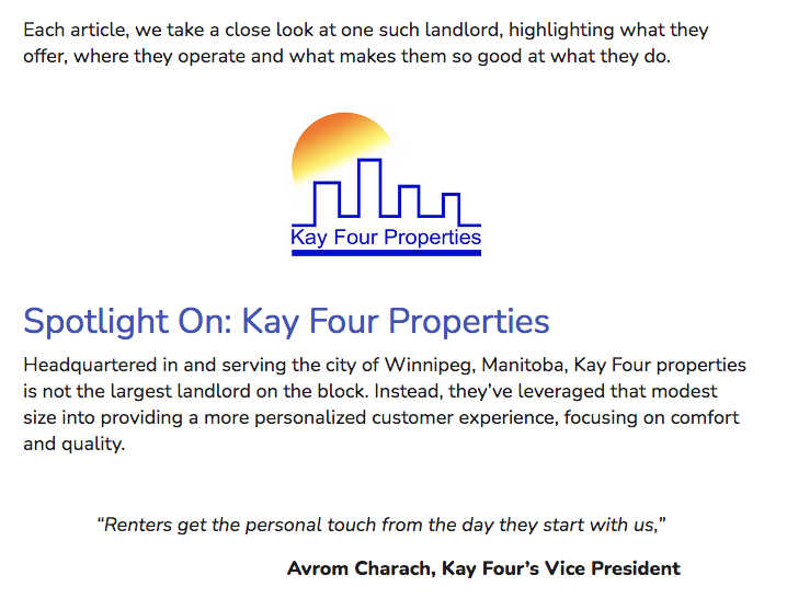 Rentboard Blog Article Spotlight Kay Four Properties Inc.