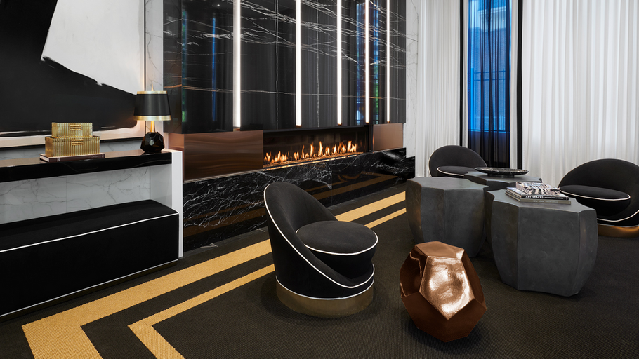 Entry foyer with modern furnishings and welcoming atmosphere at a luxury rental property in Midtown Toronto.