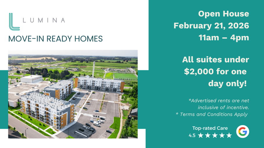 A flyer for an open house event at Lumina Move-in Ready Homes on February 21, 2026 from 11am to 4pm.