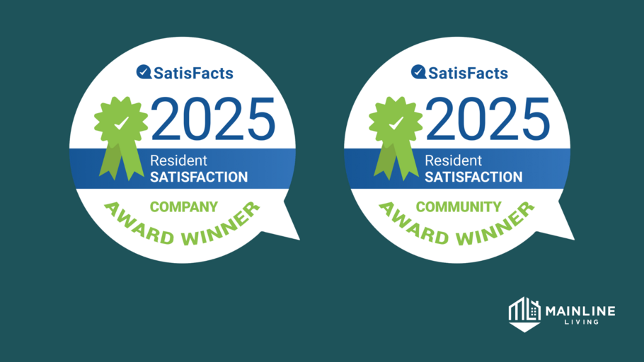 Two badges indicating Satisfacts 2025 Resident Satisfaction Company and Community Award Winners.