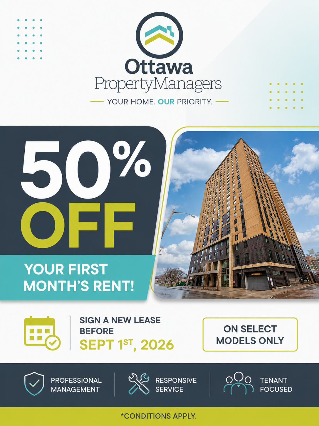 Limited-Time Move-In Promotion - 50% OFF your first month's rent on select suite models!