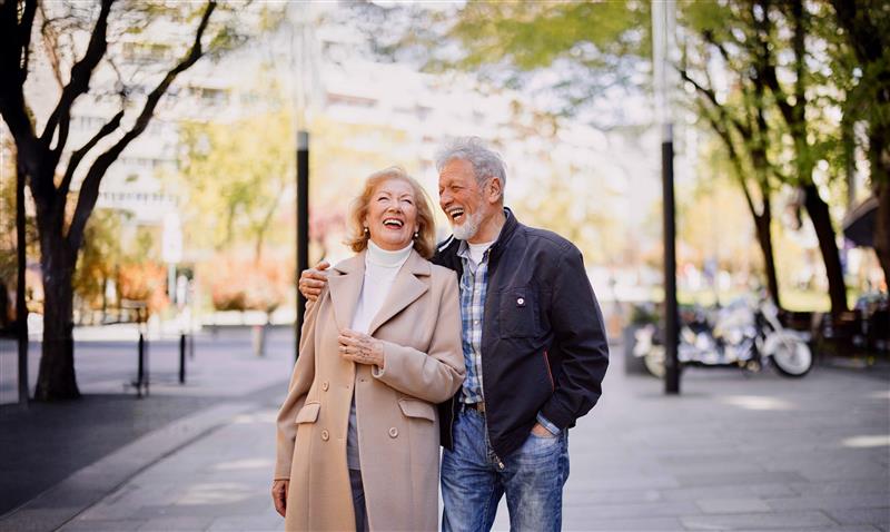 Couple walking outside