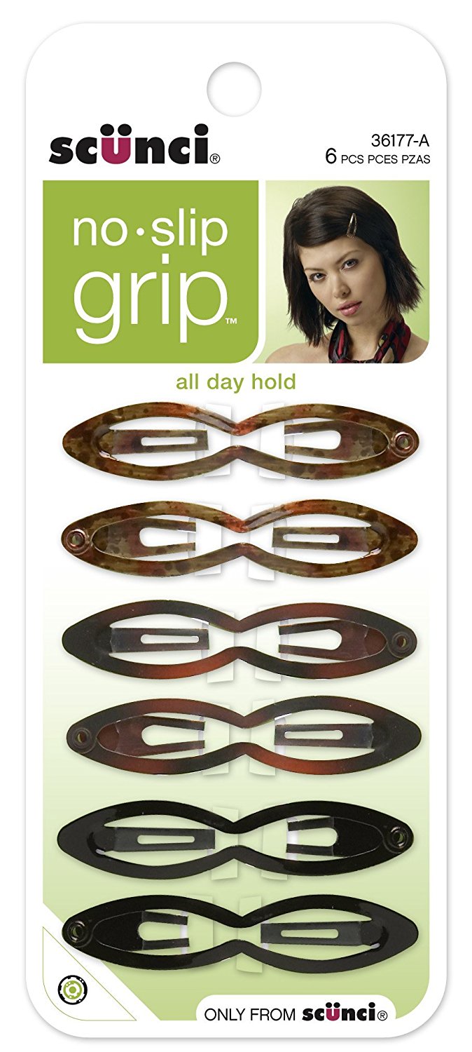 SCUNCI Noslip Grip Extra Fine Hair Double Oval Snap Clips 6cm 6