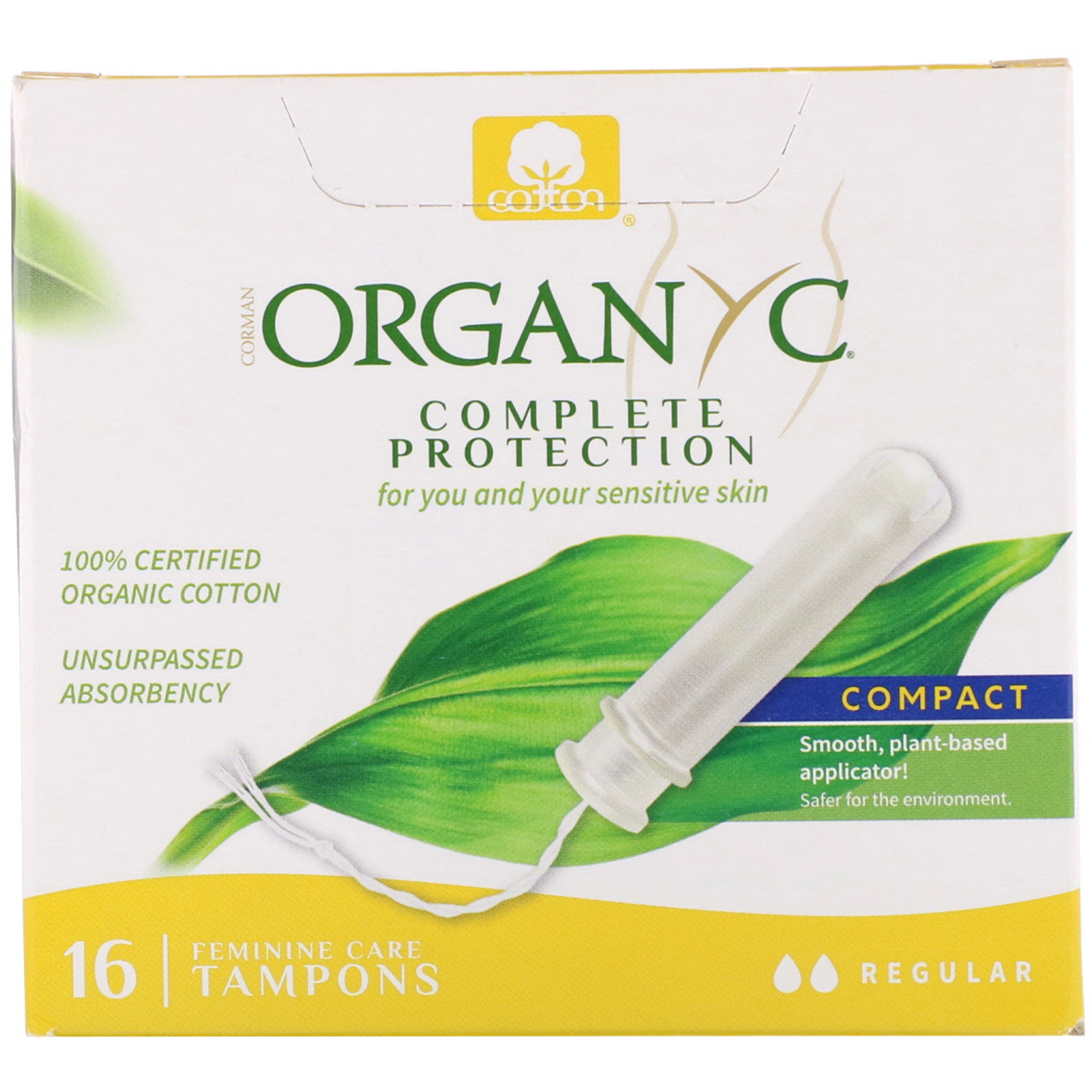 ORGANYC Organic Cotton Compact EcoApplicator Tampons Regular 16