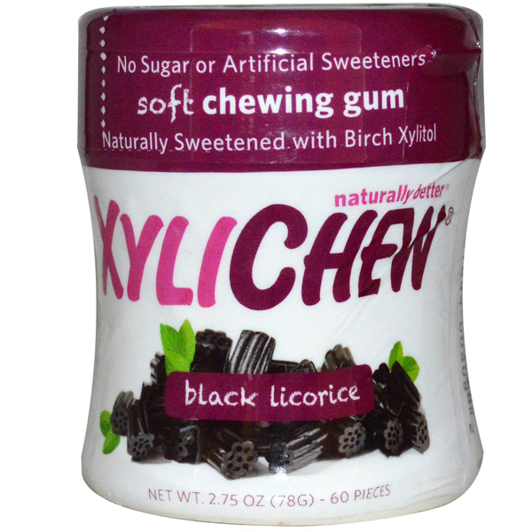 XYLICHEW Xylitol Gum Black Licorice Jar 60 Pieces (2.75 oz./78 g