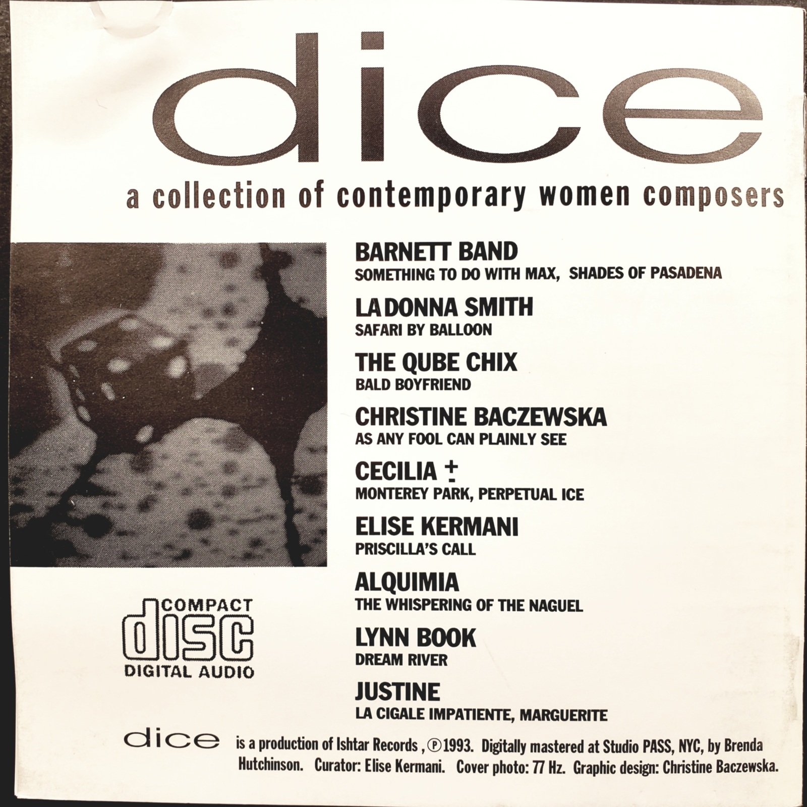 dice, 1992, Ishtar Label, CD audio recording, CD booklet 02
