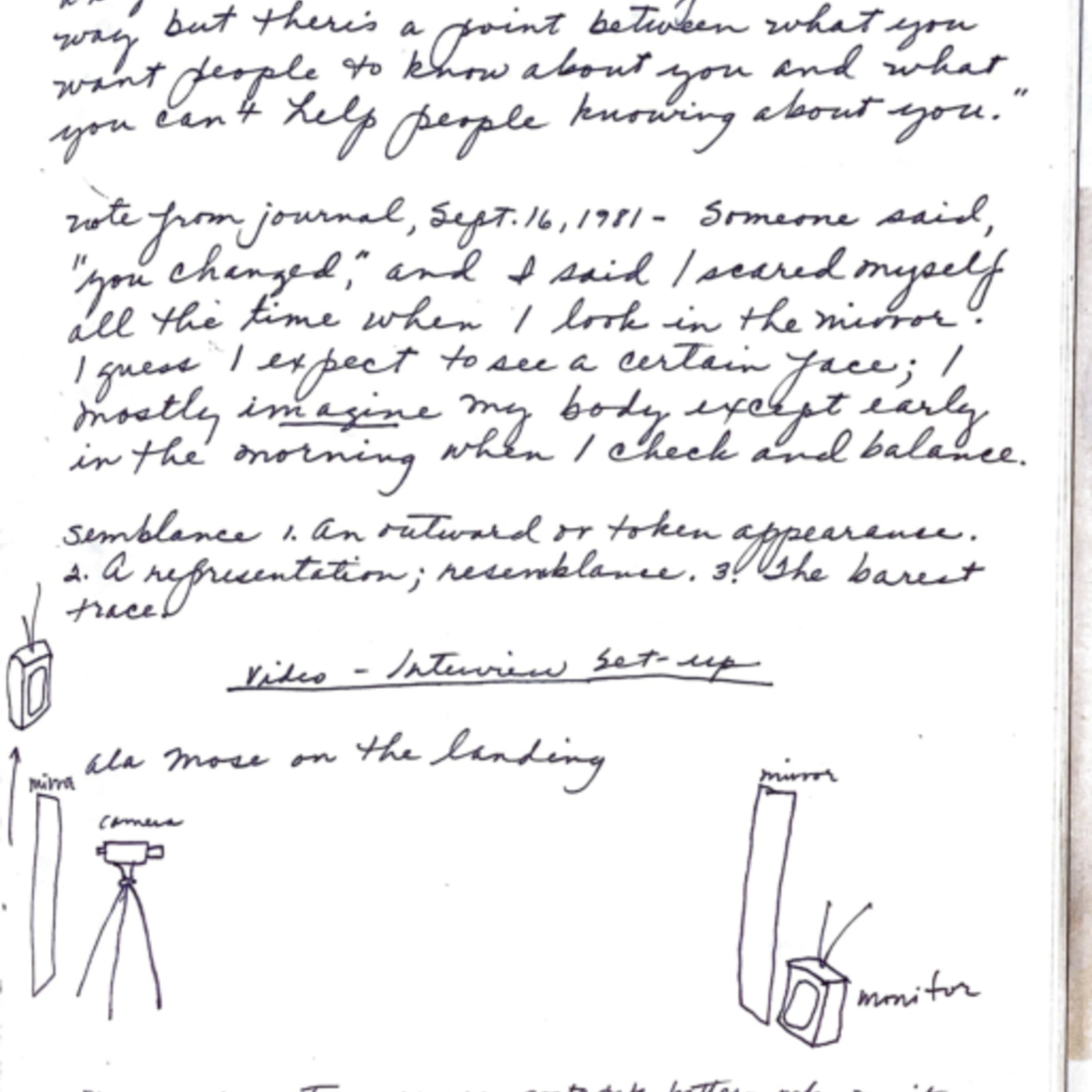 Appearance - some semblance, 1980-81, Memphis, Memphis College of Art, video concept notes