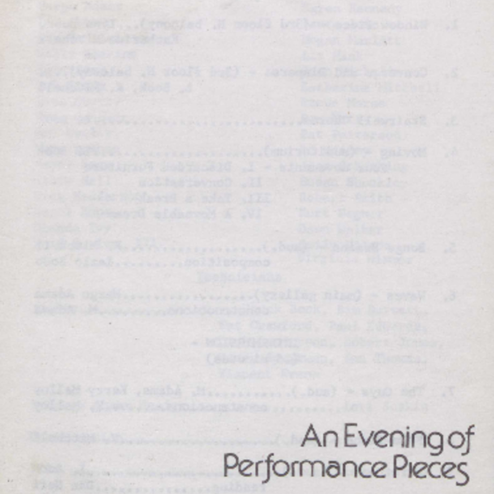 An Evening of Performance Pieces, 1979, Memphis, Memphis College of Art, multimedia performance, program