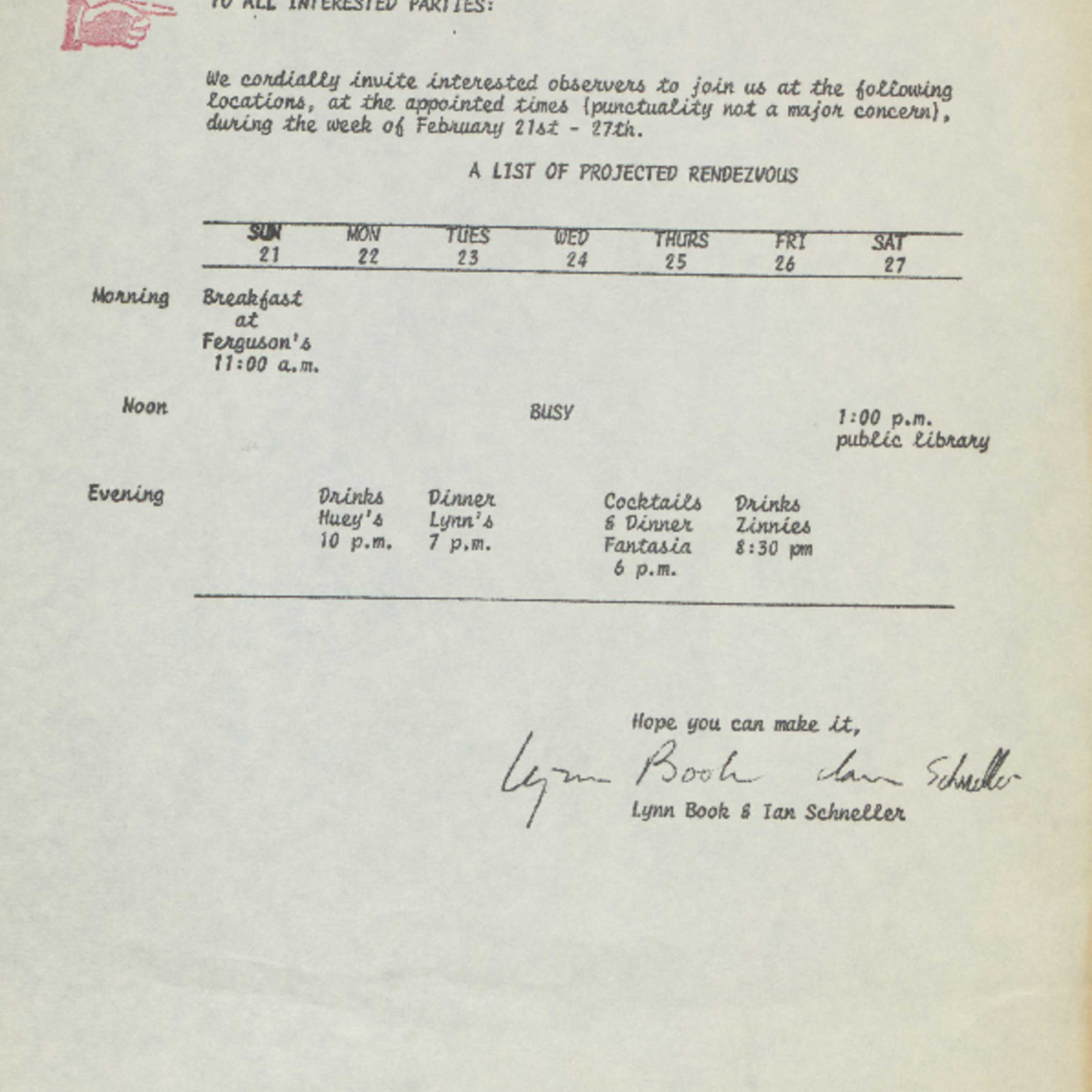 Weekly Calendar, 1982, Memphis, concept performance, invitation