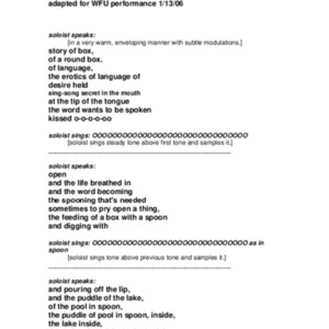 notes on desire, 2006, Winston Salem, concert performance, performance text, Sweet O'Things