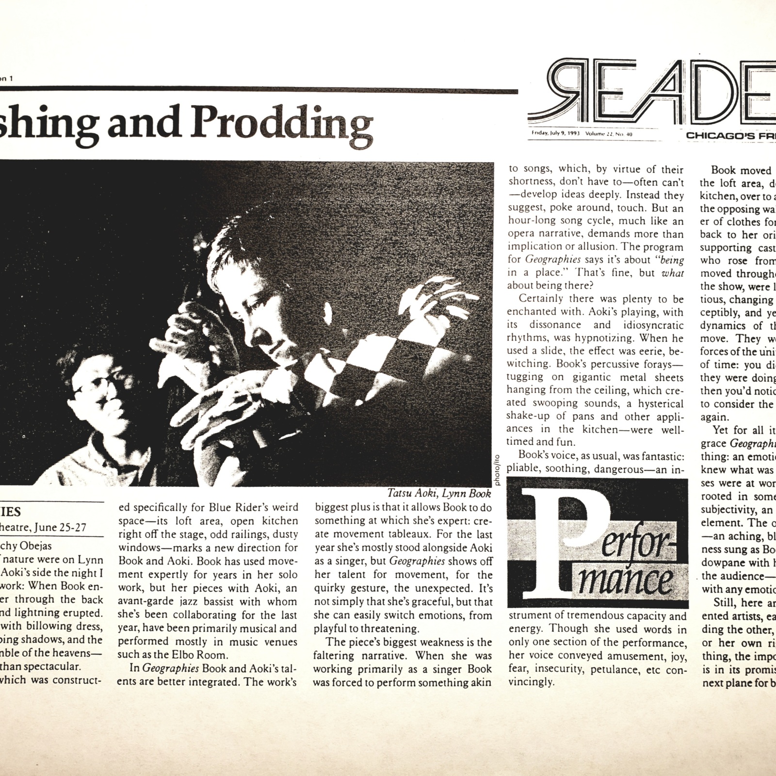 Book + Aoki, 1992, Chicago Hothouse, concert performance, Chicago Reader, review