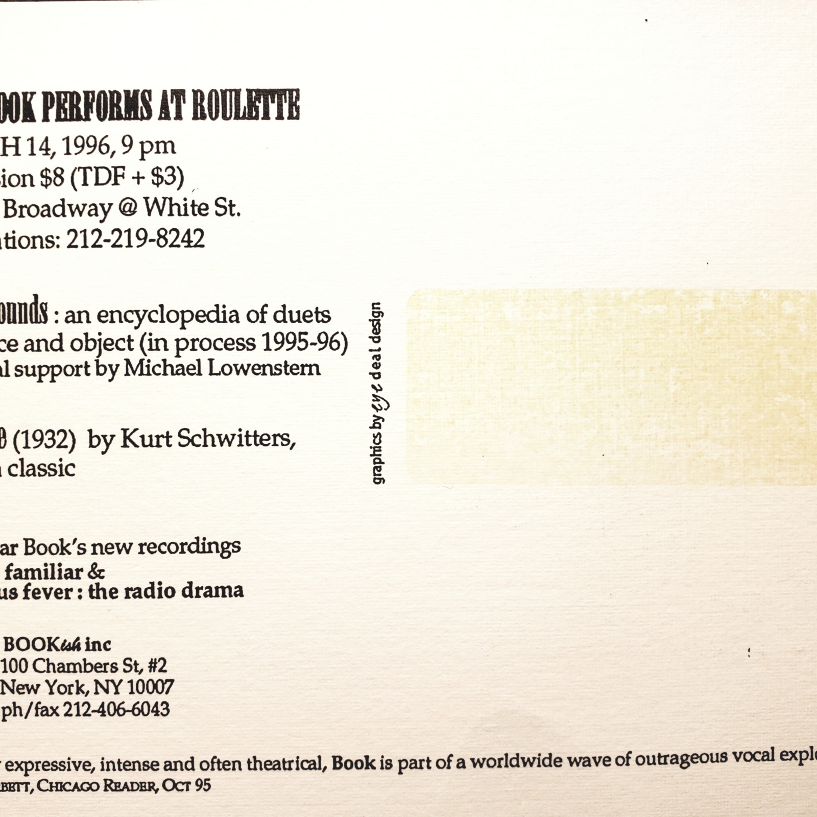 Ursonate, 1996, New York, Roulette, concert performance, postcard, back