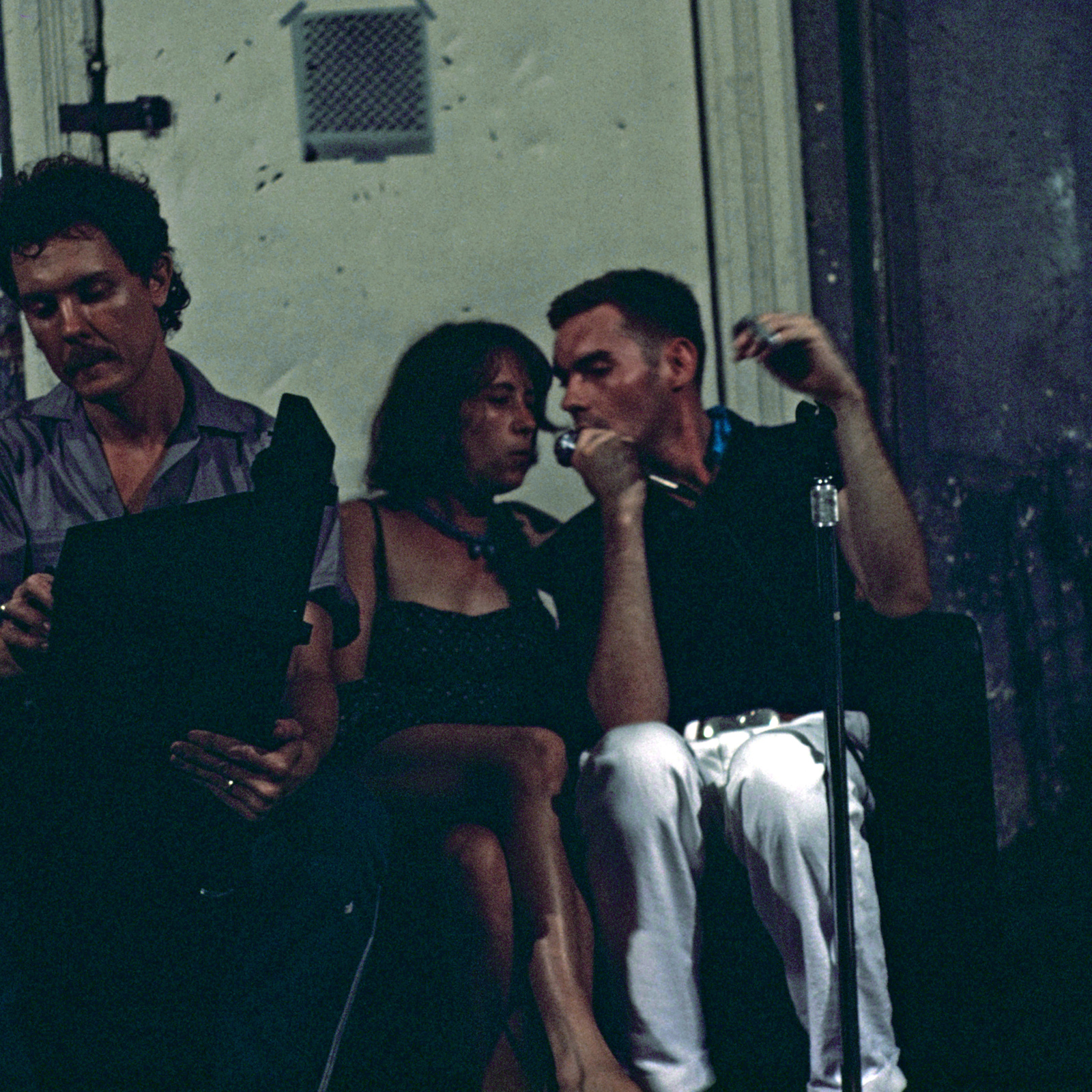3 on a couch, 1980, Memphis, Toy Gallery, improv performance, photo slide 03