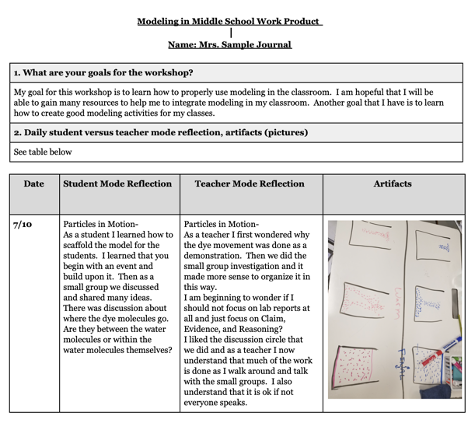 Sample Teacher Journal