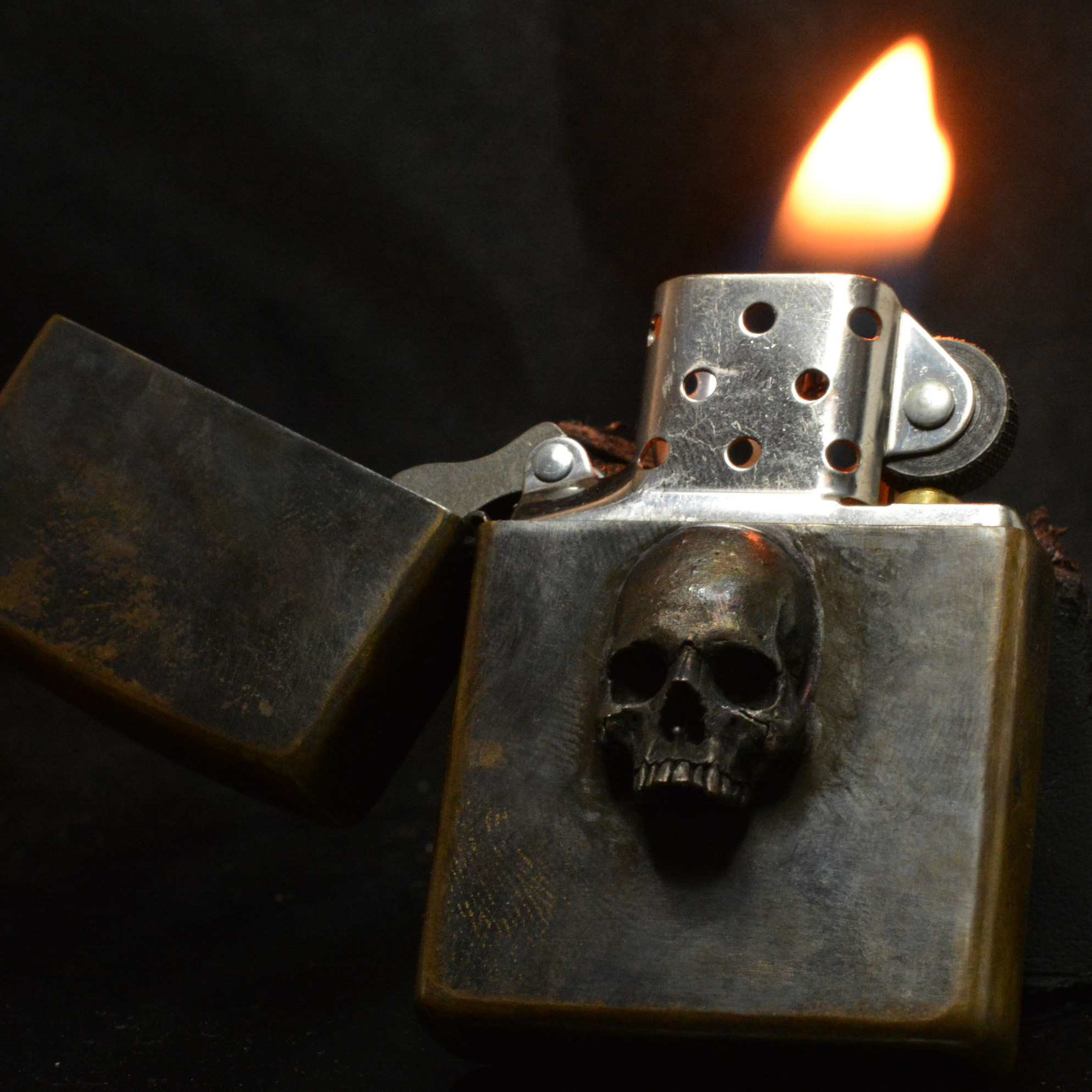 Skull Half Jaw Lighter • Zippo • .925 Silver Skull Rustic Finish