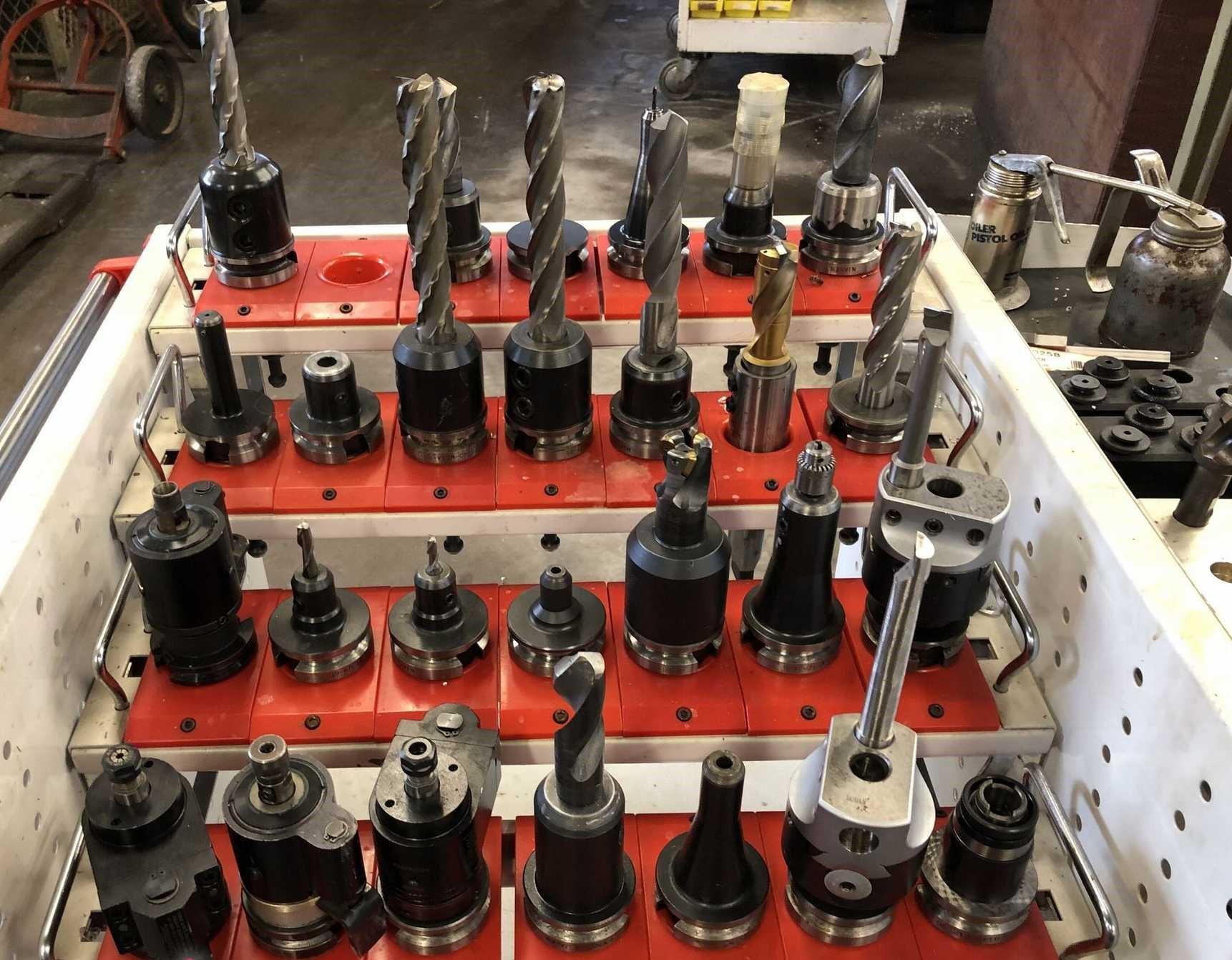 (27) BT40 TOOL HOLDERS WITH ASSORTED TOOLS & CART STOCK 11347