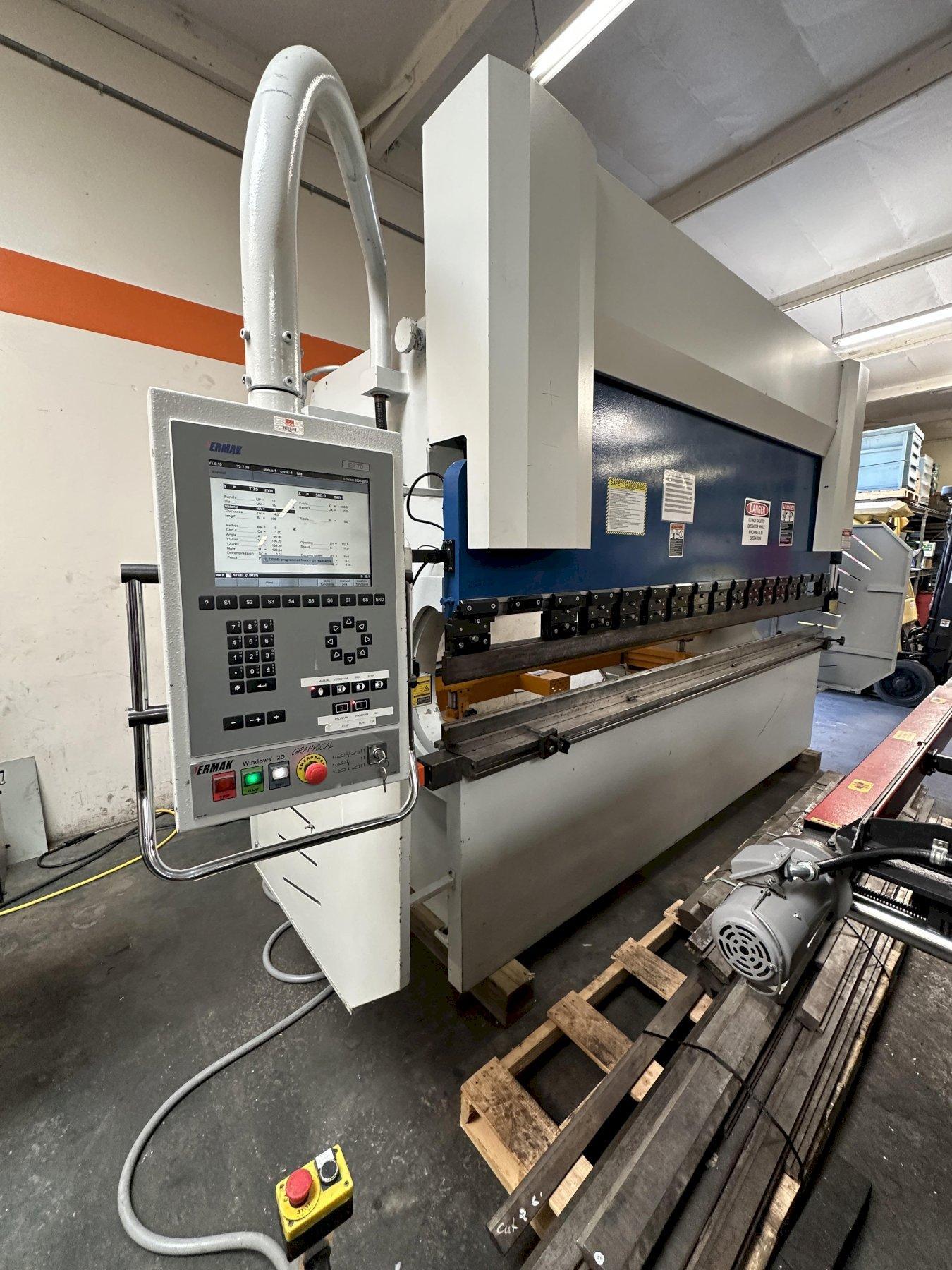 Ermak 200 Ton x 12' Hydraulic Press Brake CNCHAP 2011 equipped with Ermak ER70 Control, Manual Crowning, Die Rail, Large Assortment of Brake Press Dies.