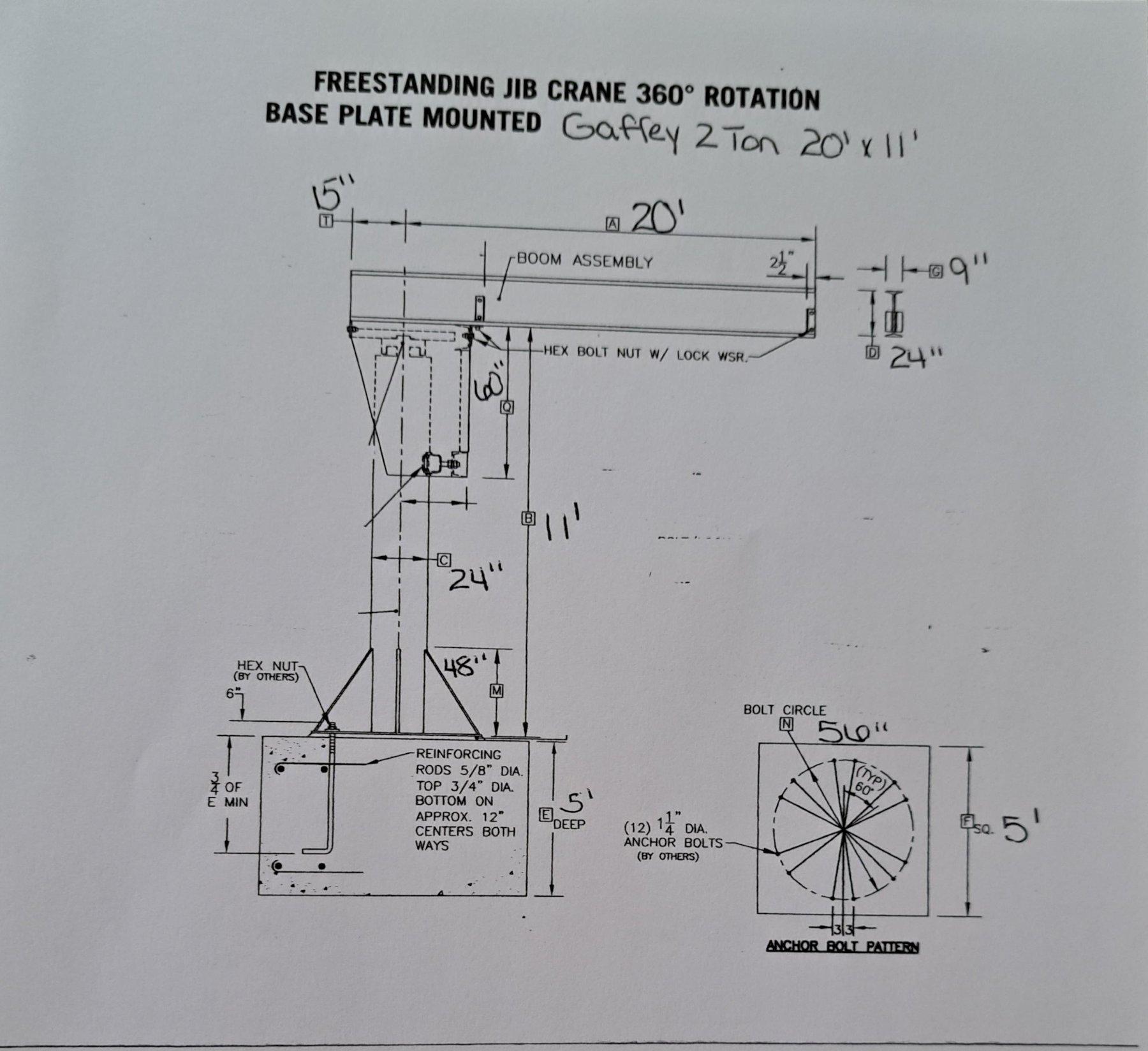 Gaffey 2ton 20'x11' Freestanding Jib Crane