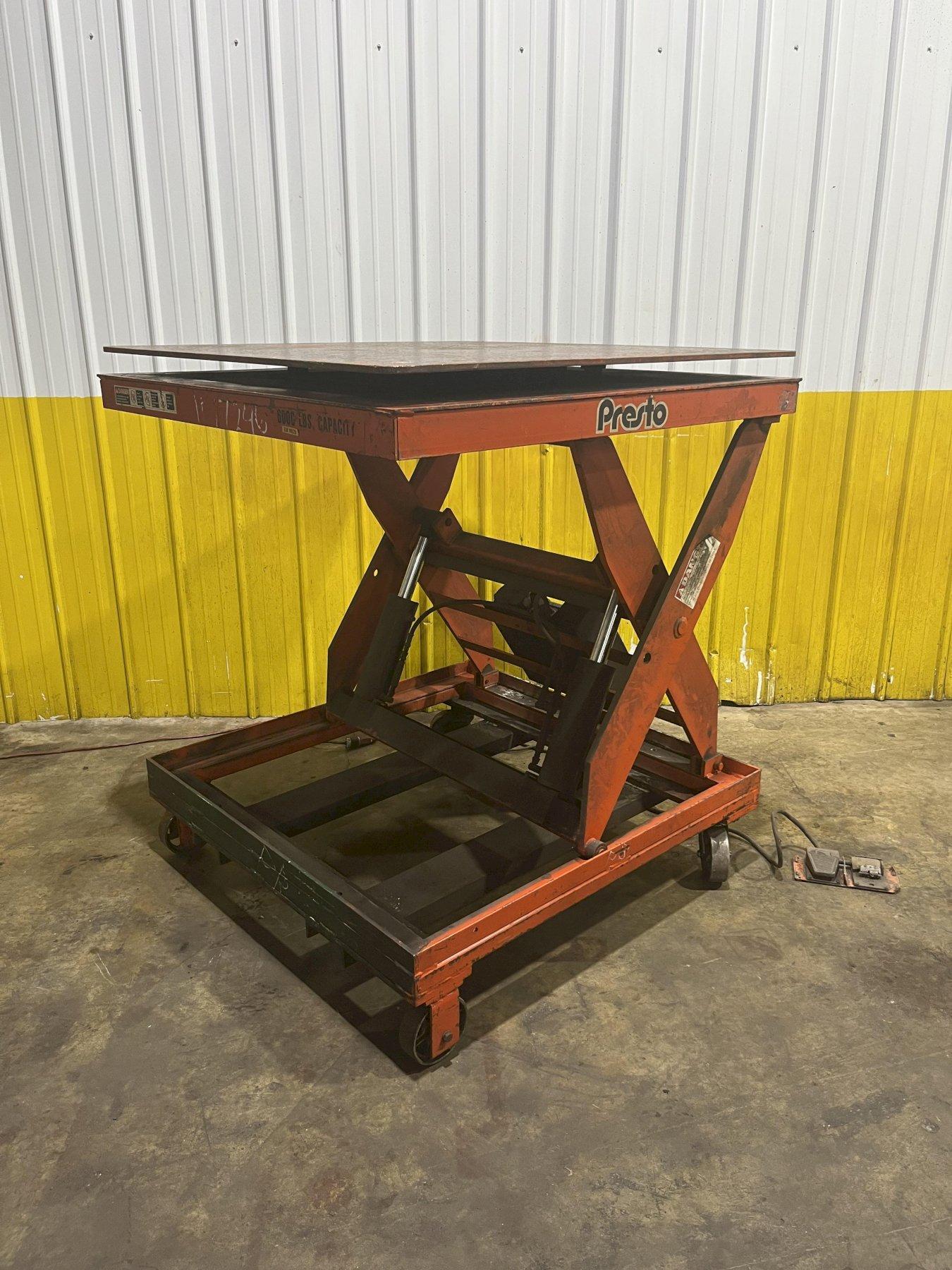 5,500 LB X 48" X 48" PRESTO MODEL X4W36-60 MOBILE SCISSOR LIFT TABLE: STOCK 17247