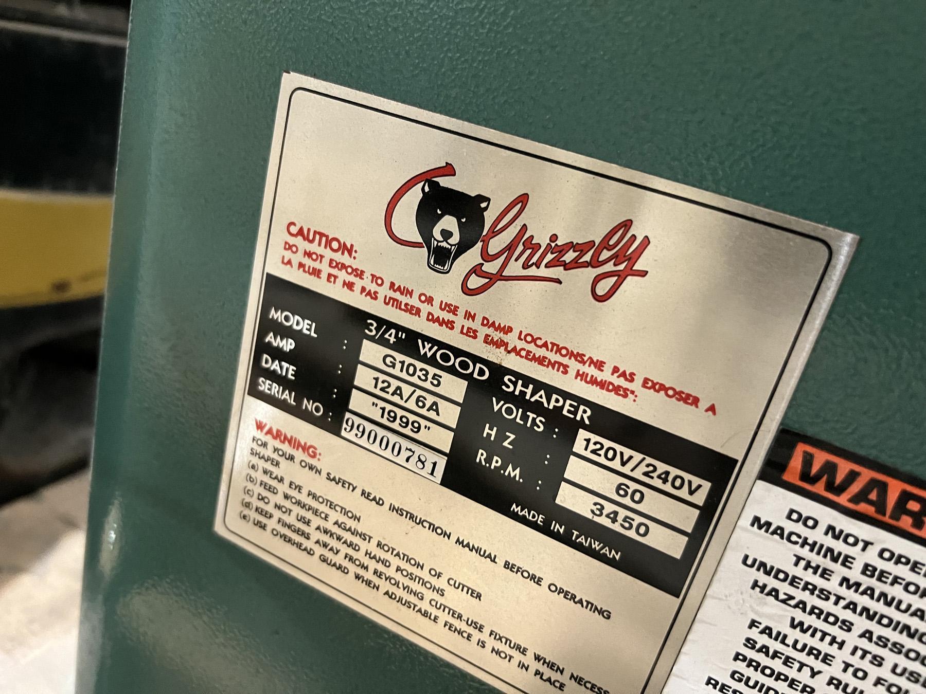 Used, Grizzly Model G1035 3/4″ Wood Shaper Harris Machine Tools