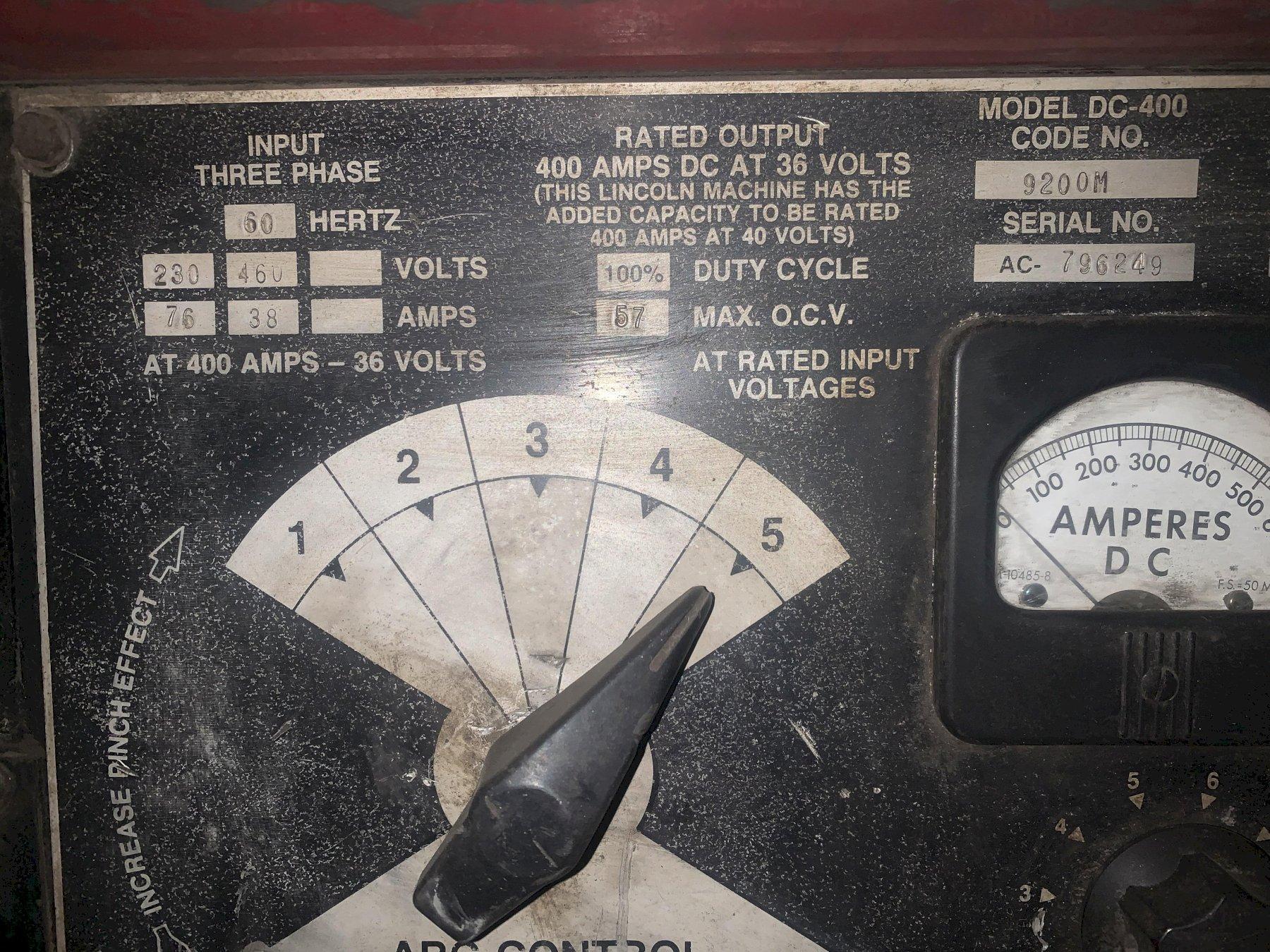 400 AMP LINCOLN ELECTRIC IDEALARC DC-400 WELDER: STOCK #14080