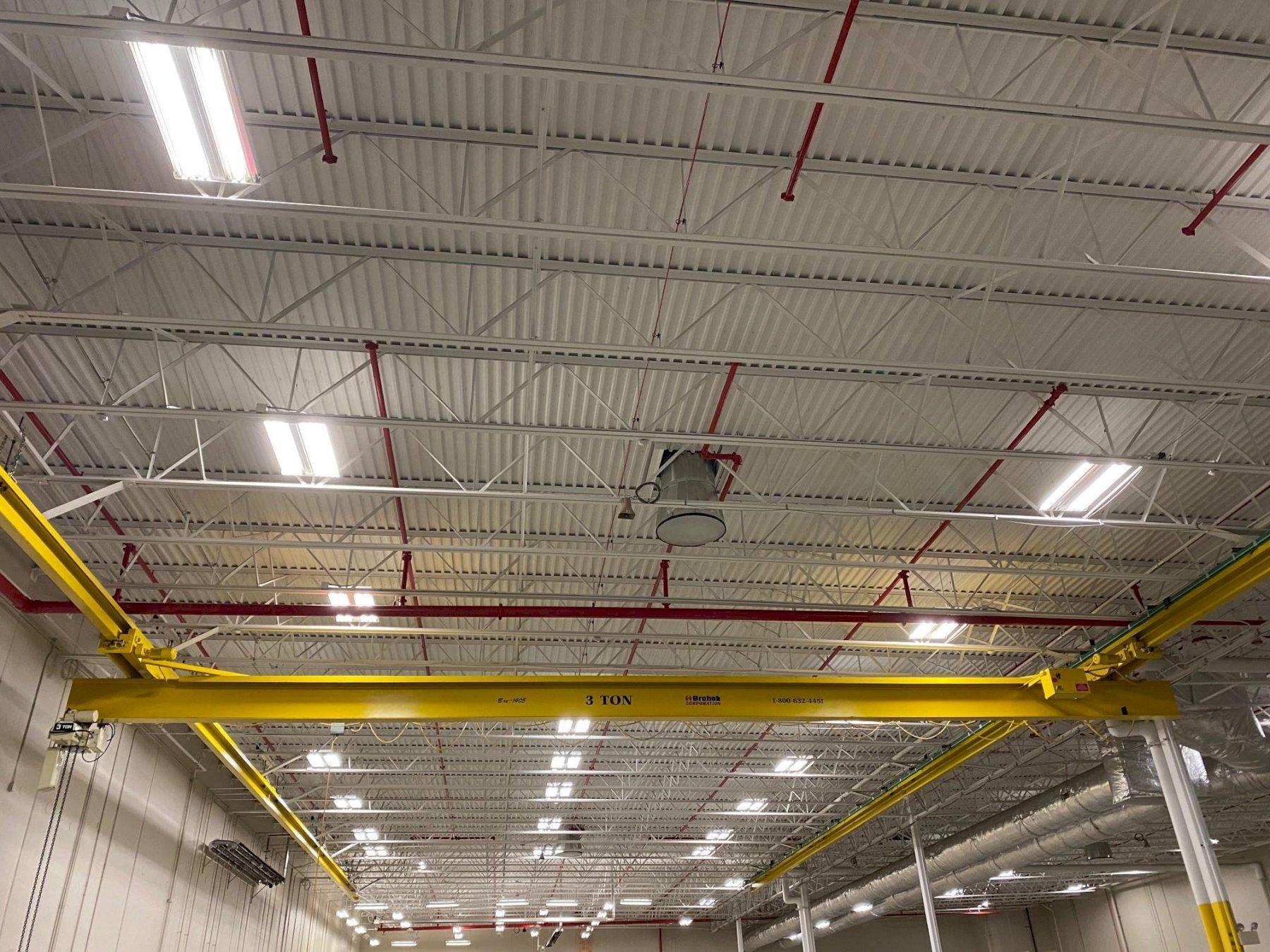 3 TON X 60′ SPAN BREHOB SINGLE GIRDER OVERHEAD BRIDGE CRANE. STOCK