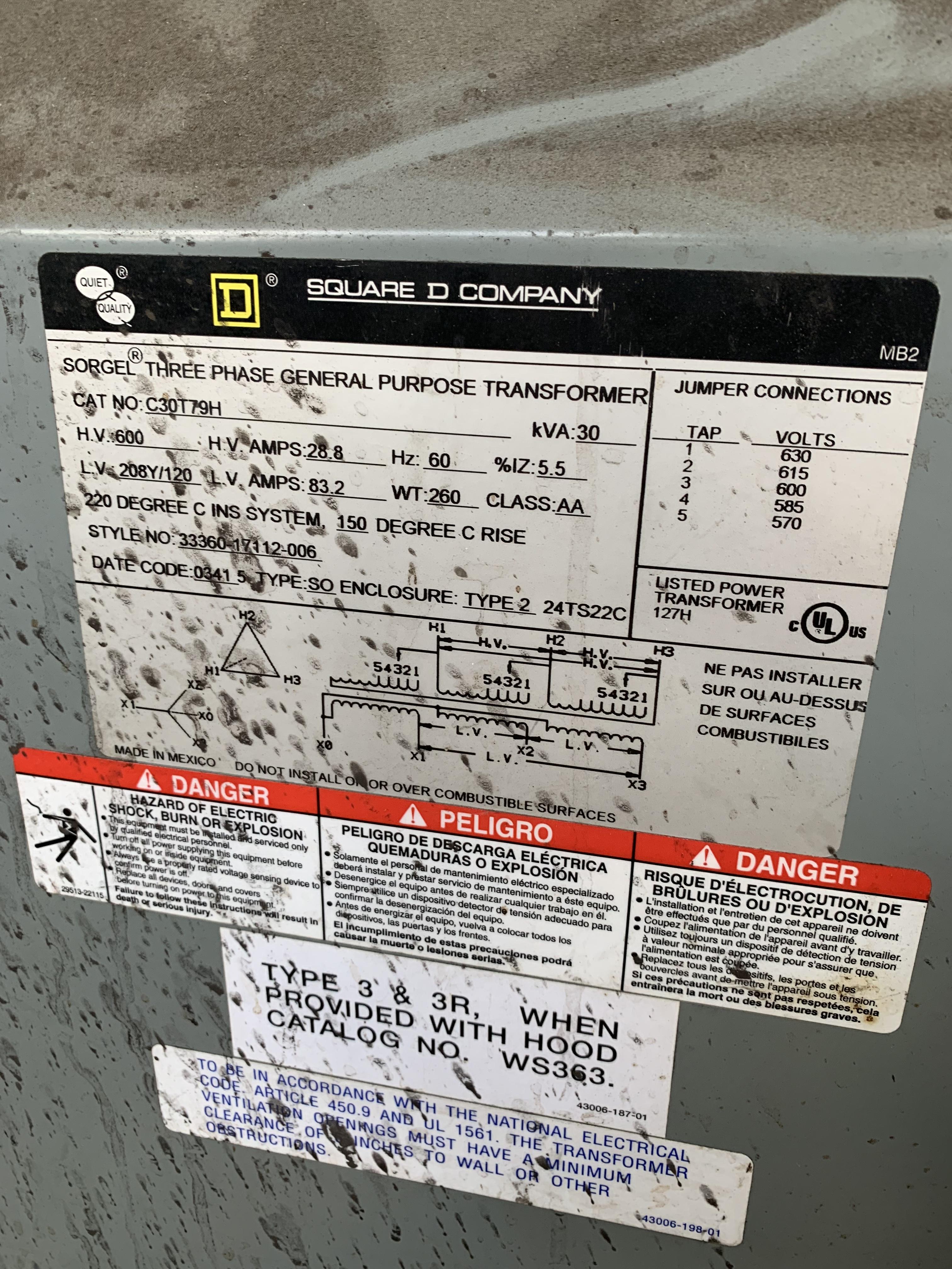 30 KVA THREE PHASE TRANSFORMER STOCK 10824