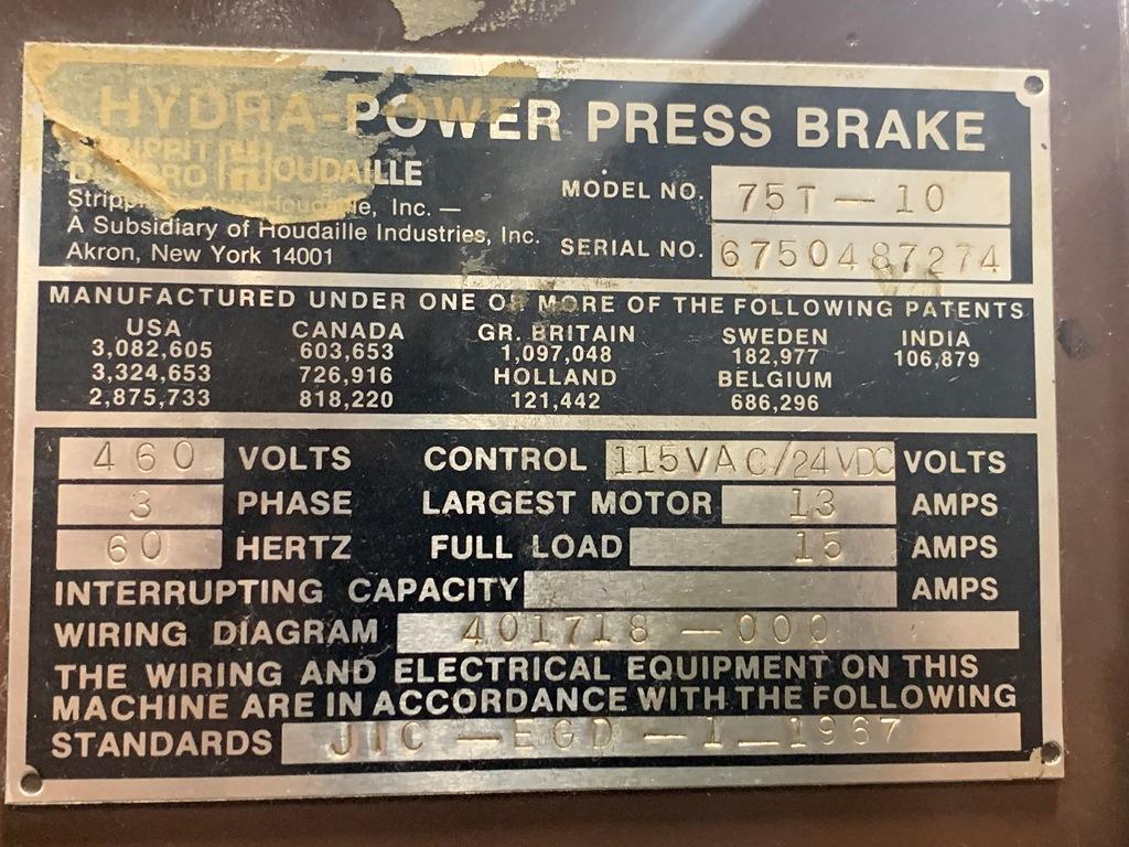 75 TON x 10′ STRIPPIT DIACRO MODEL 75T10 HYDRAPOWER