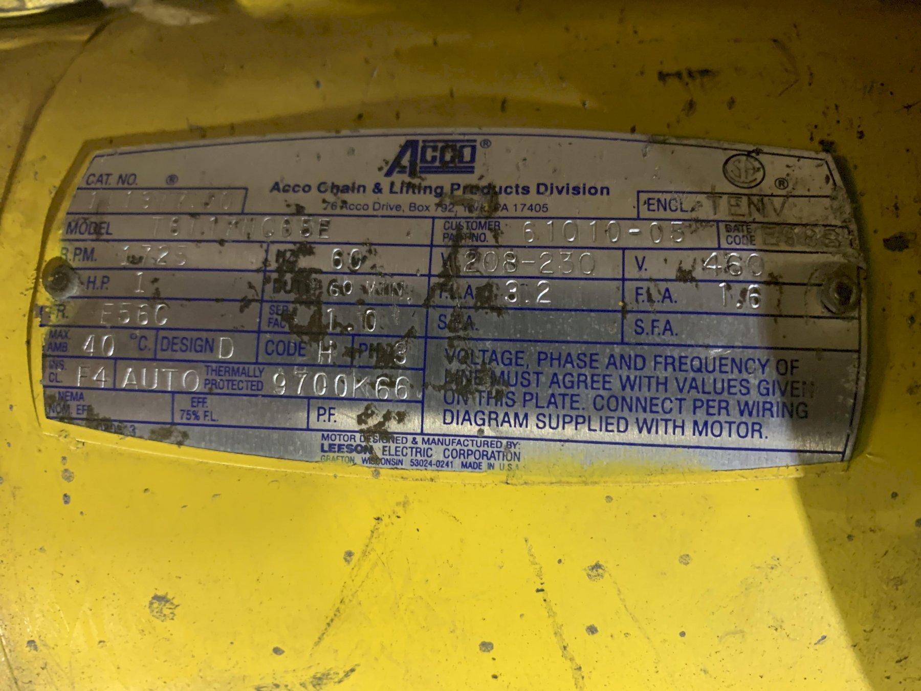 2 TON ACCO WRIGHT WAY CHAIN HOIST STOCK 13620