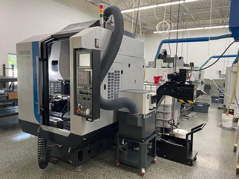 Tornos Almac CU 2007 7-Axis CNC Vertical Machining Center with Part Loading and Parts Catcher System, Probing, 20K Spindle, Lehman 2-Axis Rotary Table, Back Operation Tilting Rotary Vise