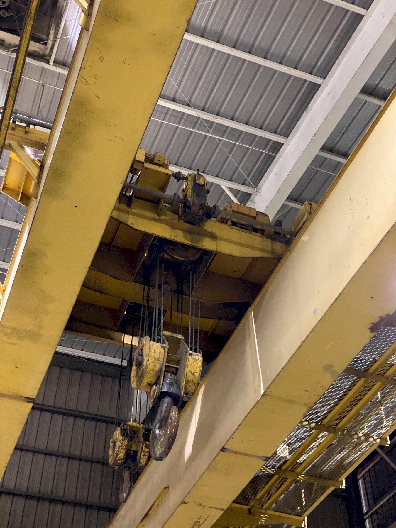 50 TON X 103’6″ P&H OVERHEAD BRIDGE CRANE WITH 20 TON AUXILLARY. STOCK