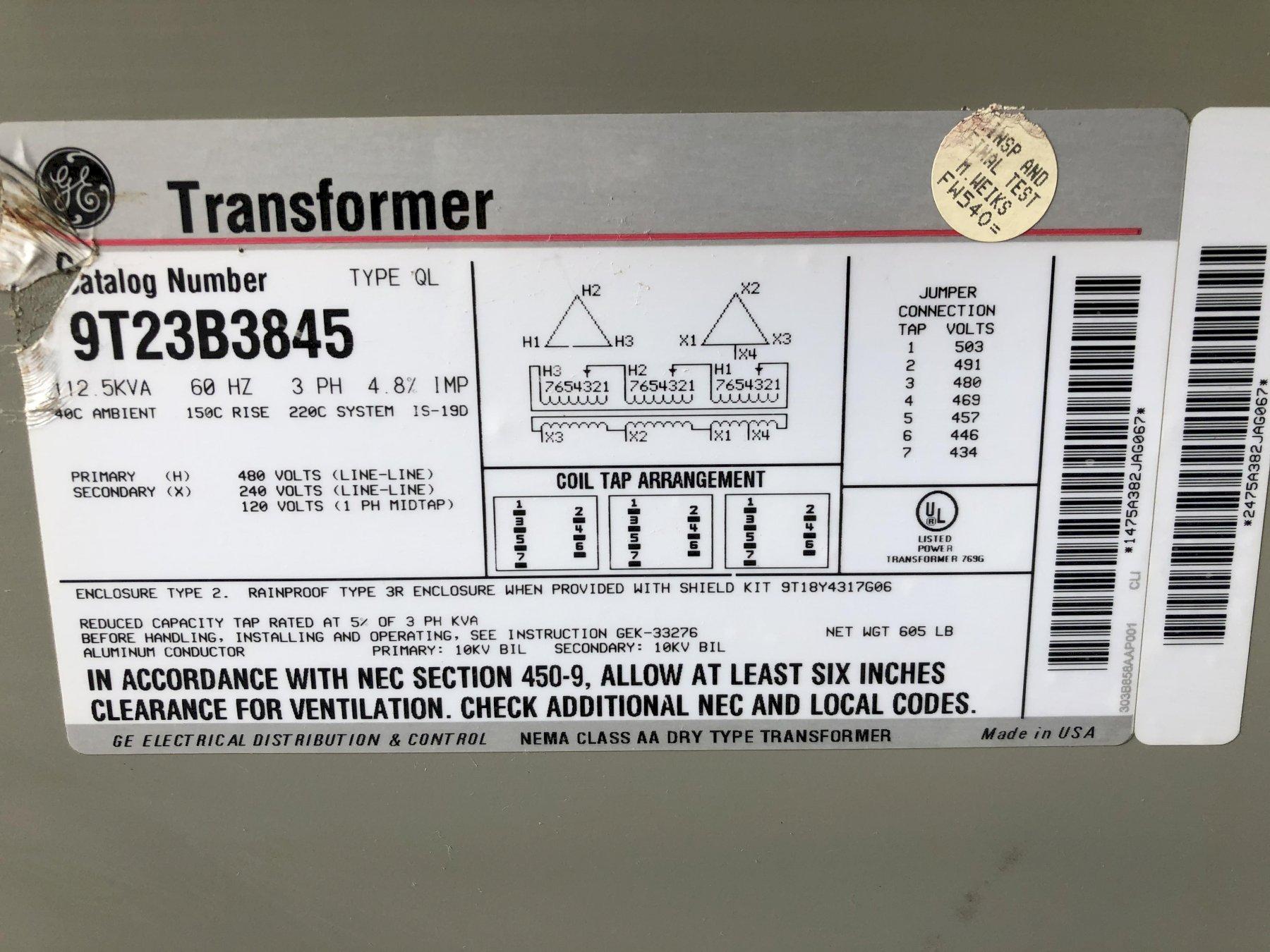 112.5 KVA TRANSFORMER STOCK 13765