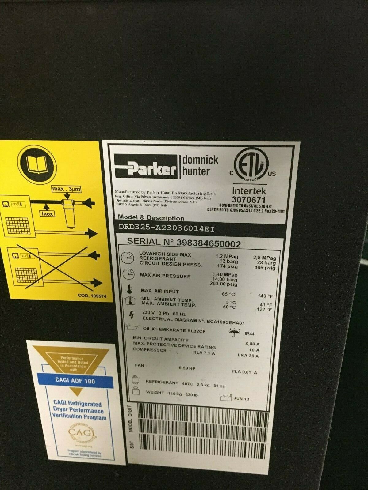 Parker Domnick Hunter Model DRD325 DRD Series Dual Mode Energy Saving