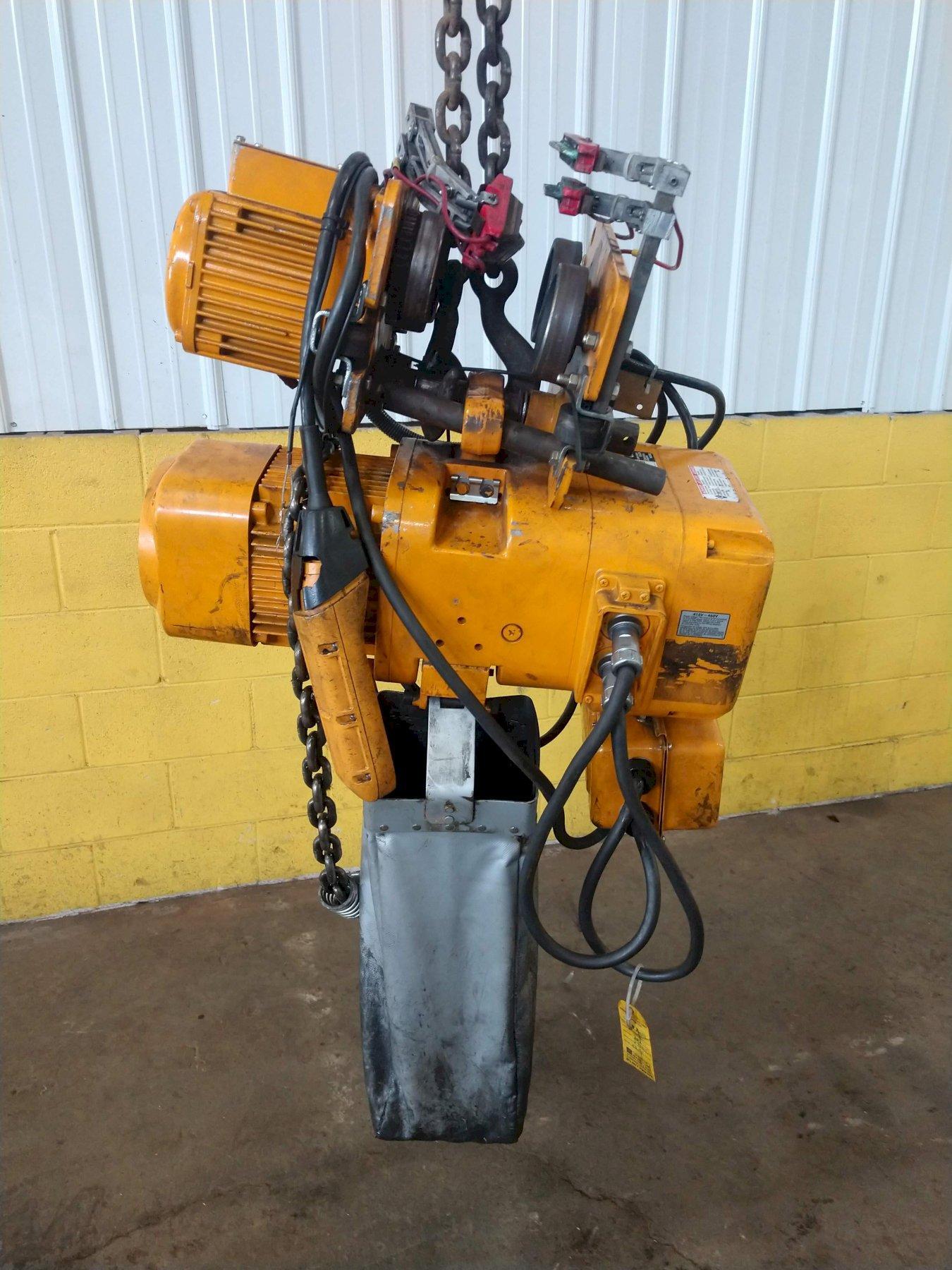 2 TON HARRINGTON ELECTRIC CHAIN HOIST W/ POWER TROLLEY STOCK 14550