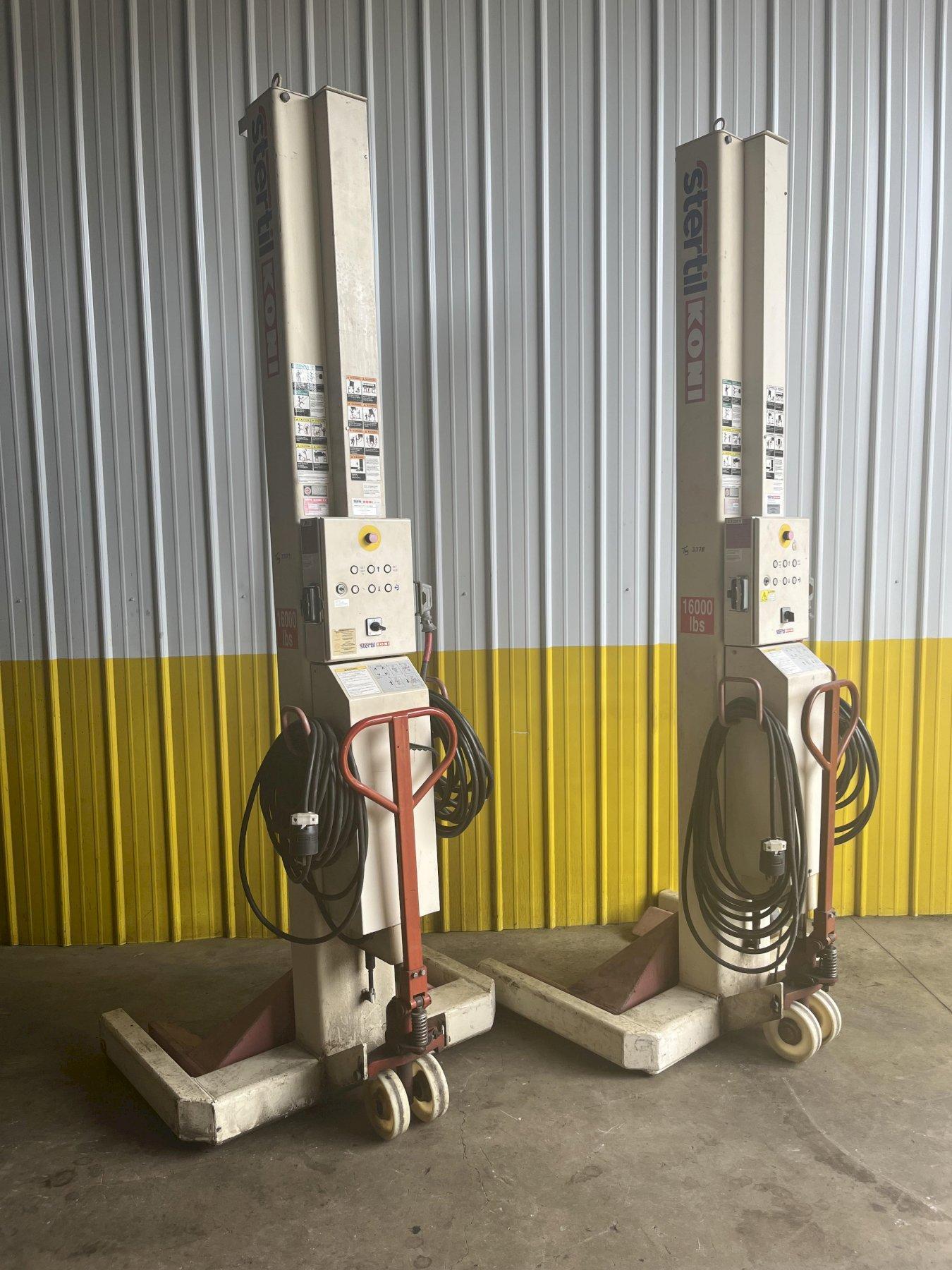 (2) 16,000 LBS STERTILKONI MODEL ST1072 HEAVY DUTY MOBILE COLUMN LIFT JACKS STOCK 17059