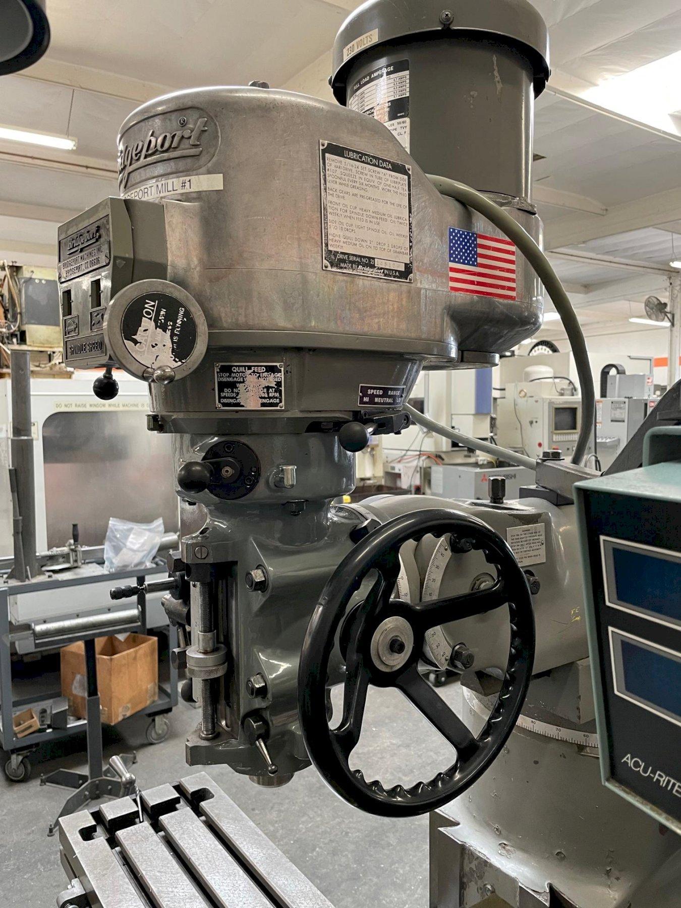 Bridgeport Series 1 Vertical Mill with AcuRite MillMate DRO, Angle Tight Precision Machine
