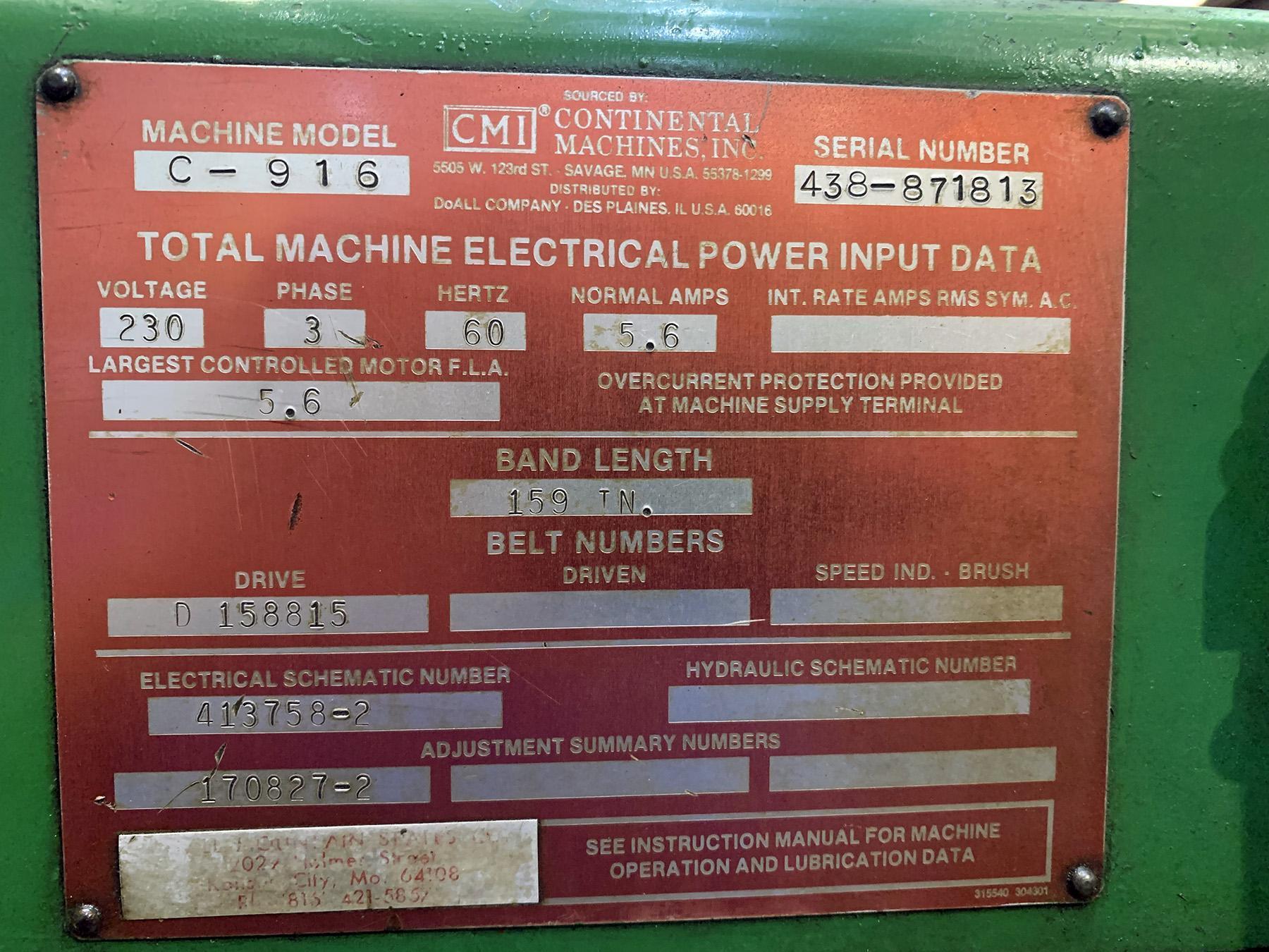 USED, DOALL MODEL C-916 PIVOT STYLE HORIZONTAL BANDSAW | Harris Machine